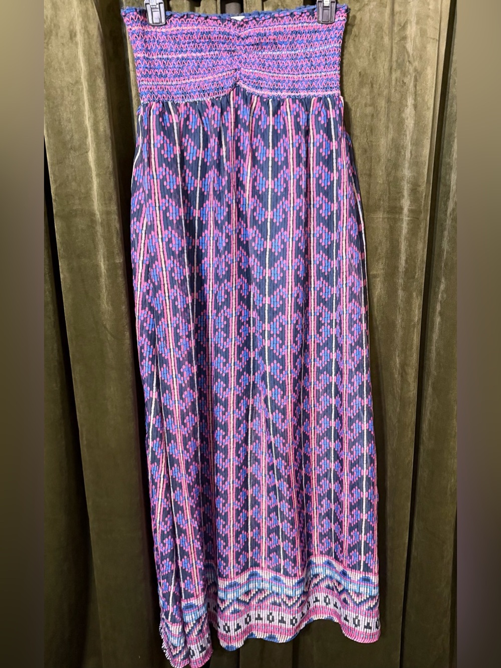 Purple and Pink Patterned Smocked Maxi dress